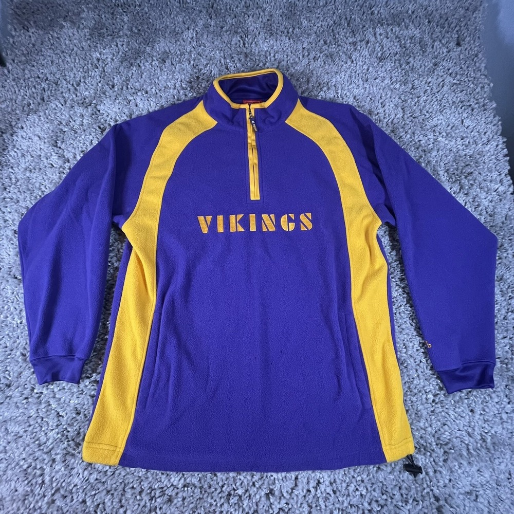 Vintage 90s Minnesota Vikings Fleece Jacket Mens M/L 1/4 Zip NFL Sweater‎ Purple